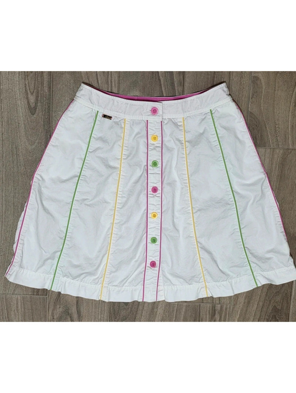 Lilly Pulitzer Y2K White A-Line Skirt Size 2 Colorful Piping Button Front Preppy